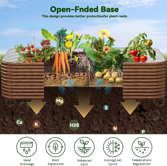 2 Pack Tall 8x4FT Brown Corrugated Galvanized Steel Raised Garden Bed Outdoor, Metal Above Ground Garden Bed for Vegetables and Flowers, Raised Beds for Gardening