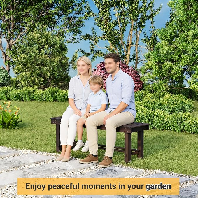 Wood Outdoor Garden Bench 47" Backless Bench 3-Person Seat 100% Solid Fir Carbonized Weatherproof Patio Bench Indoor Bathroom Seat Entryway Shoe Bench for Garden Porch Backyard Pool Balcony (Large)