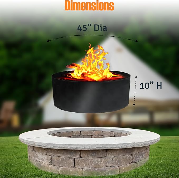 FEBTECH - 45" x 10" Fire Pit Ring Insert - No Bottom 2mm Heavy Duty Steel | Above or In-Ground DIY Fire Ring for Outdoor Garden, Camping, Patio & Bonfire, Fire Pit Liner for Outside Fire Pit Use