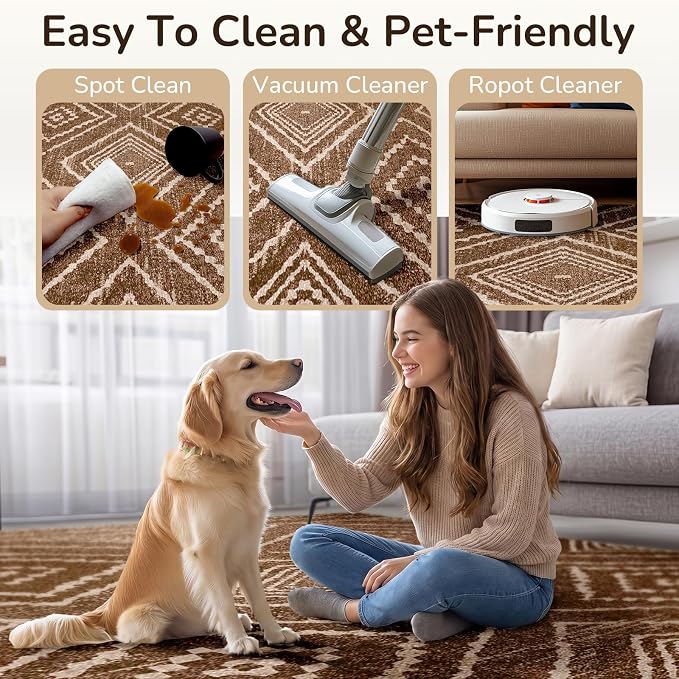 2'x5' Washable Area Rug for Living Room Runner Yellowbrown | Soft Western No Slip Low Pile Print Foldable Indoor Small Rug for Kitchen entrance entryway hallway