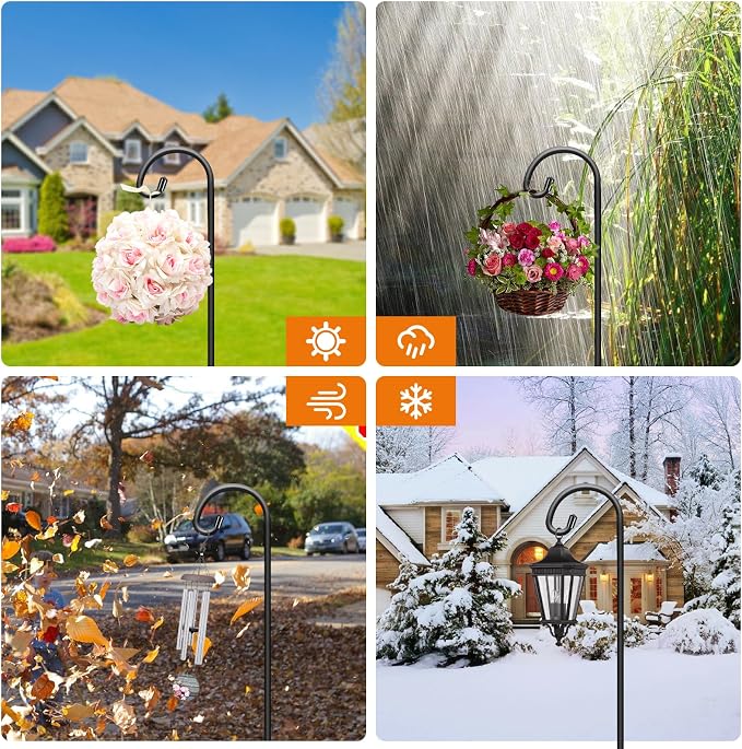 Gtongoko 24 Inch Shepherd Hooks for Outdoor 2 Pack,Garden Hooks for Hanging Plants, Lanterns, Solar Lights, Mason Jars & Wedding Decor, Matte Black Decorative Shepherd’s Hooks