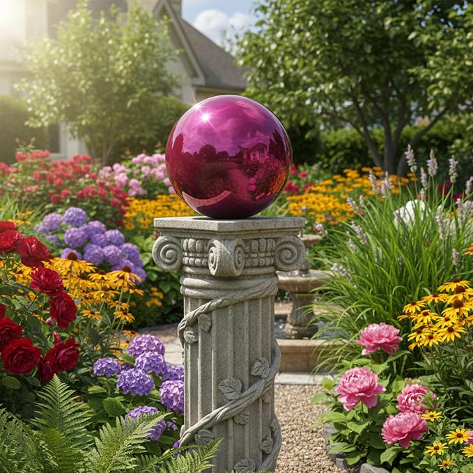 Decorative Garden Gazing Ball, Stainless Steel Globe Mirror Sphere, Reflective Garden Balls Gazing Ball Shiny Home Indoor Ornament (Dia: 8 inch)