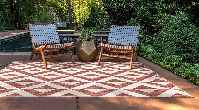 Unique Loom Jill Zarin Outdoor Collection Area Rug - Napa (4' x 6' Rectangle, Rust Red/ Ivory)