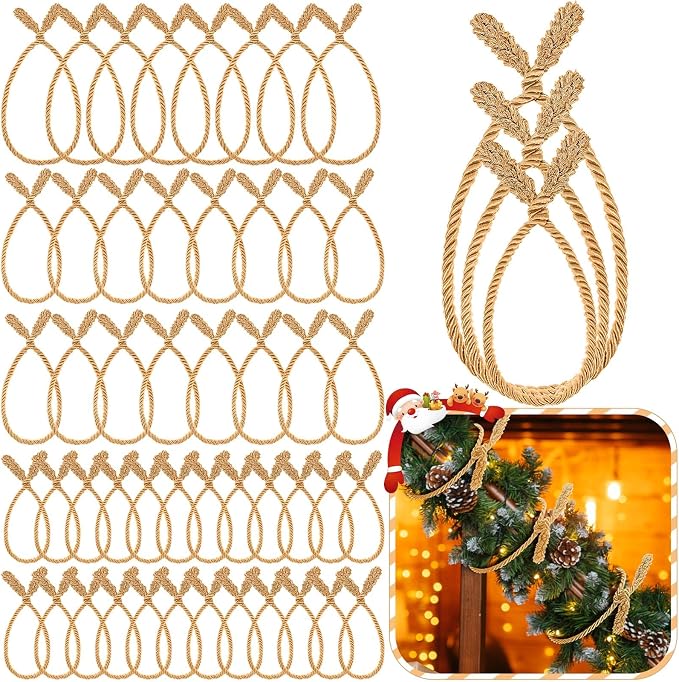 Zhengmy 48 Pcs Christmas Garland Ties Extra Long 30'' 25'' 20'' Gold Decorative Twist Tie for Banister Reusable Flexible Twist Tie for Garland Stairway Railing Home Xmas Holiday Decor