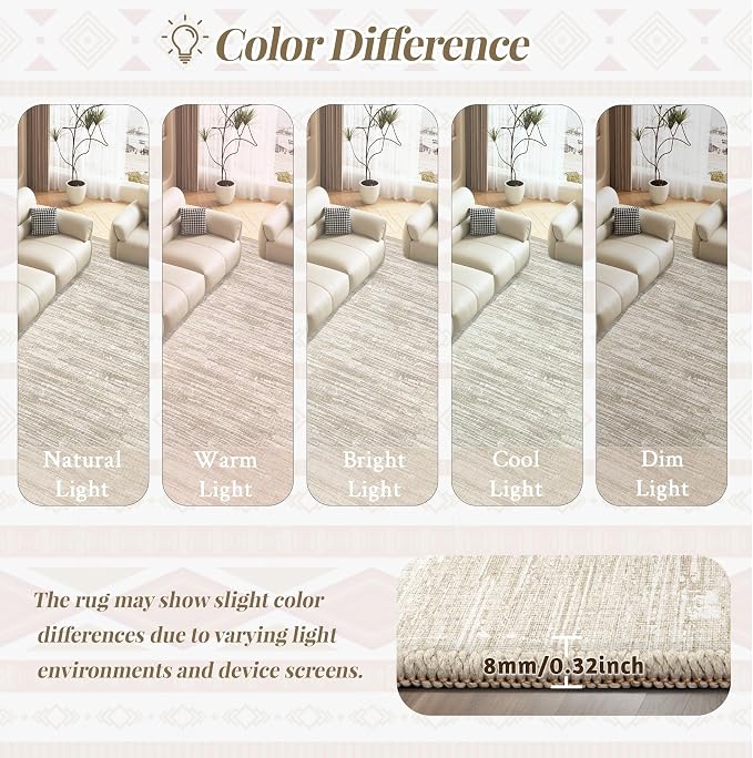 Living Room Rugs 8x10: Washable Moroccan Geometric Boho Rug Farmhouse Non Slip Stain Resistant Large Rug Low Pile Soft Carpet for Bedroom Dining Room Children Room (Camel,8'x10')