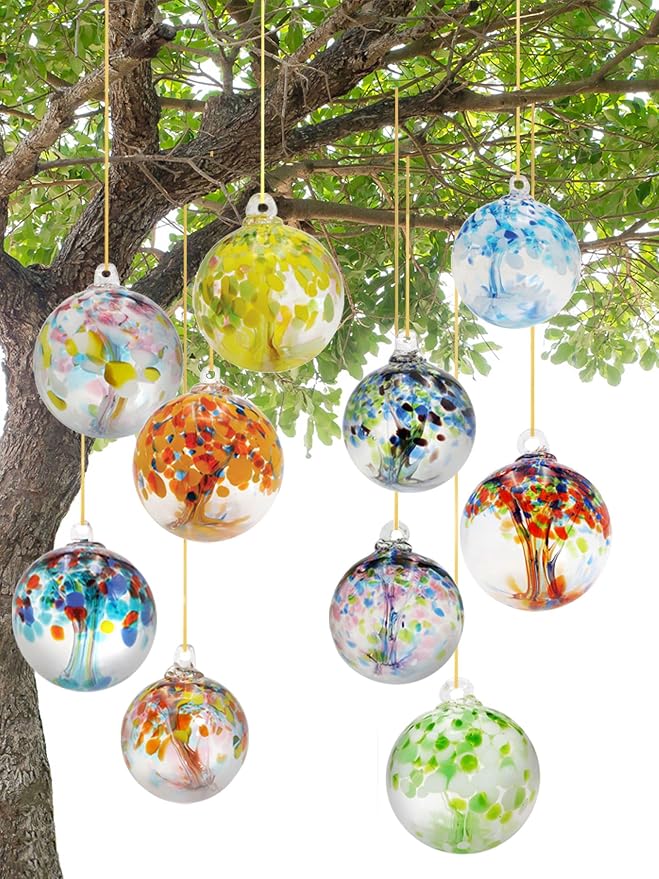 Dale Tiffany Hand Blown Glass, 4" Diameter Spring, Tree of Life Collection, Witch Globe Hanging Garden Indoor/Outdoor Decorative Ornament Gazing Ball