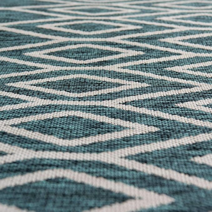 Jill Zarin Outdoor Collection Area Rug - Turks and Caicos (4' Round Teal/Ivory)