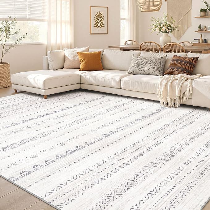 Nakagishi Boho 5x8 Area Rug Living Room Rugs Machine Washable Gray | Soft, Pet & Kid Friendly, Carpet for Living Room/Bedroom/Office/Kitchen/Nursery, Daily Home Decor Stain Resistant Moroccan