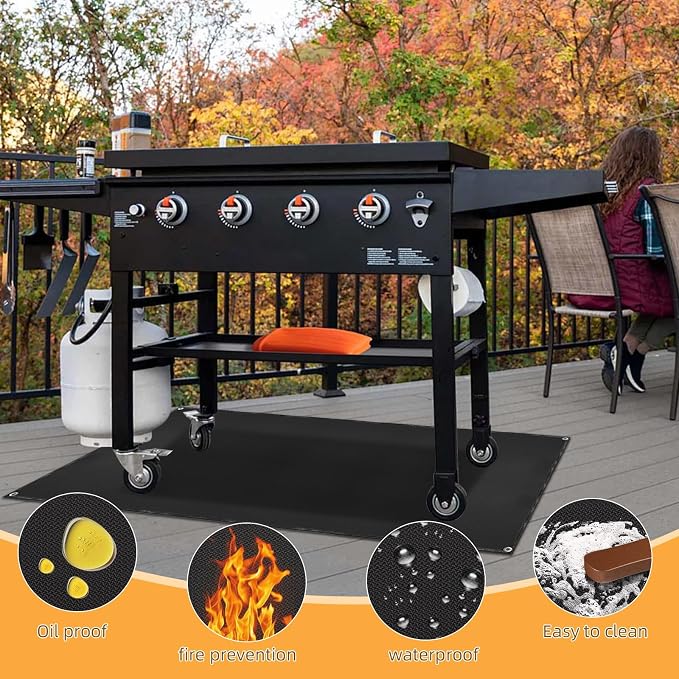 Under Grill Mat for Outdoor Grilling, 80 x 48 inches Double-Sided Fireproof, Waterproof BBQ Protector for Deck and Patio Under Grill Mat for Outdoor BBQ