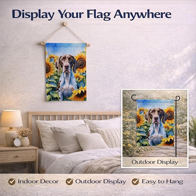 Caroline's Treasures DAC6134GF Pointer in Sunflowers Garden Flag Mailbox Flag Decorative Yard Flag Banner Outside Patio Artwork Yard Flower Beds, Garden Size, Multicolor
