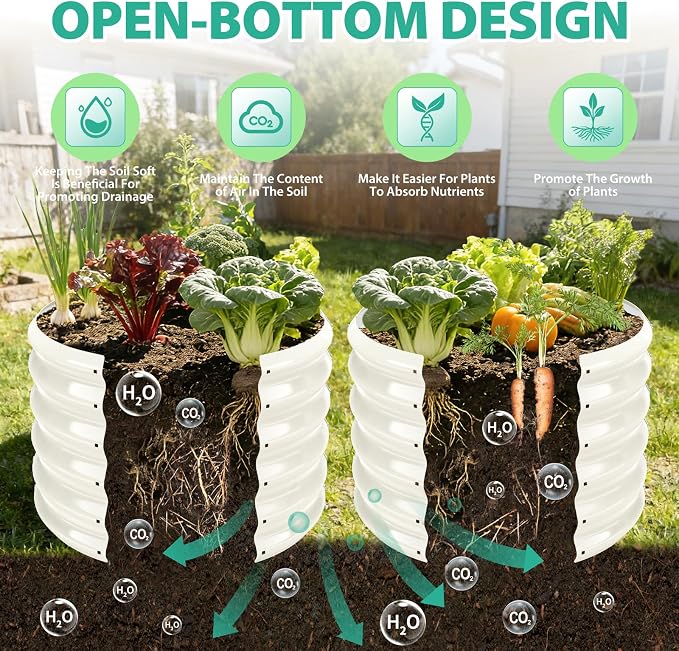 YSEJOMP 17" Tall Round Outdoor Garden Raised Garden Bed Kits-0.8MM Thick Metal Raised Planter Bed/Ground Planter Box for Variety of Flowers,Herbs,Vegetables,Trees (Cream White, 24 Dia X 16.5 inches)