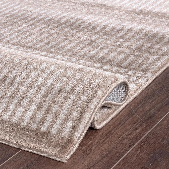 Rugshop Contemporary Stripe Lines High Traffic Area Rug Beige 7'10" x 10' | Rectangular, Size 7'10" x 10', Living Room, Bedroom, Dining Room, Home Office, Kitchen, Entryway, Hallway, Nursery, Kids Room