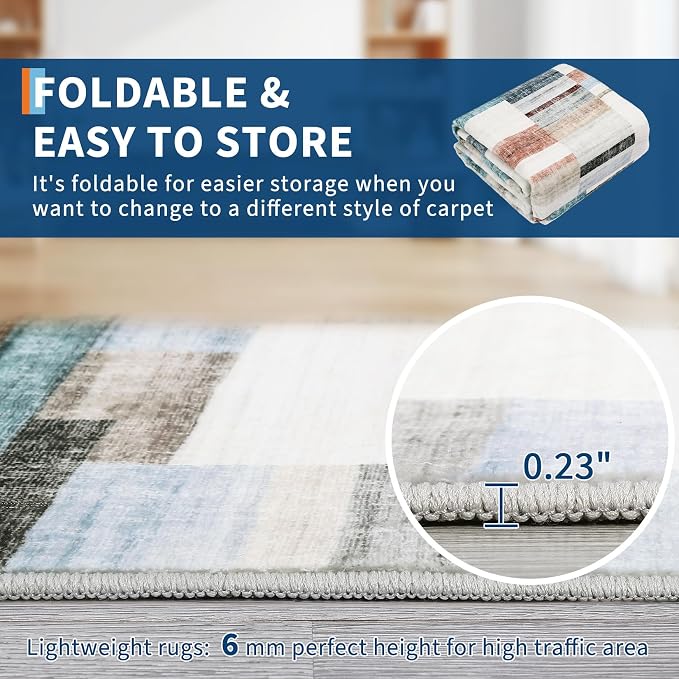 GarveeHome Washable Rug 9x12 Area Rug for Bedroom Geometric Modern Living Room Rug Farmhouse Non Slip Large Area Rug Soft Throw Rugs Stain Resistant Carpet for Dining Room Nursery Multi 9 ft x12 ft