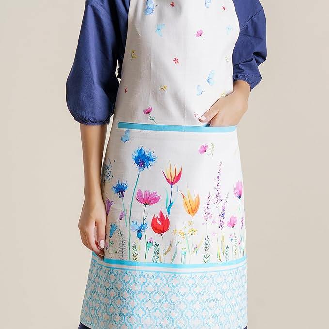 Maison d' Hermine Aprons for women with Pocket 100% Cotton (27.50"x31.50") | Adjustable Neck Strap & long ties Apron Men Chef Wedding Cooking Gardening Server Maid