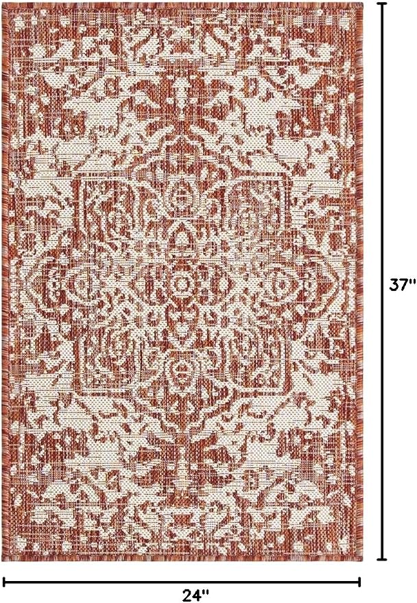 Unique Loom Outdoor Collection Area Rug - Dubai (2' x 3' 1' Rectangle, Rust Red/ Ivory)