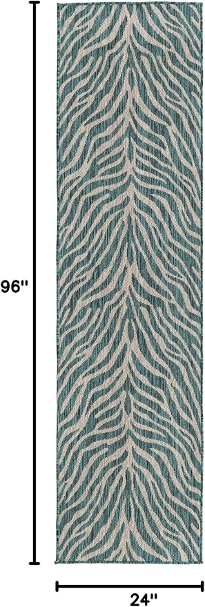 Unique Loom Outdoor Safari Collection Area Rug - Tsavo (2' x 8' Runner, Teal/ Ivory)