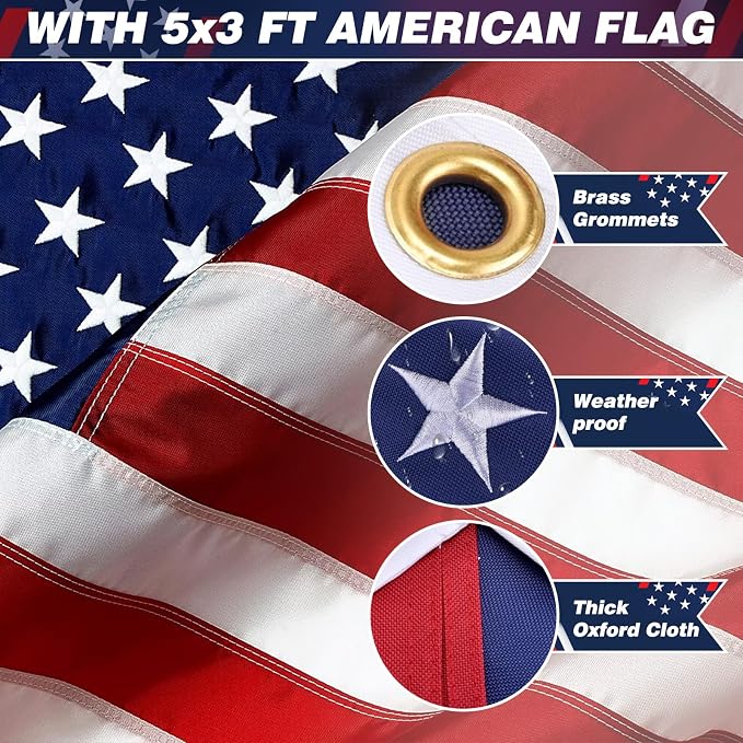 HAYOHRT Heavy Duty Flag Pole with 3x5 American Flag 20 FT 12 Gauge Extra Thick Black Flagpole Kit for Yard Outdoor Commercial Residential Outside House In Ground 100MPH Wind Tested