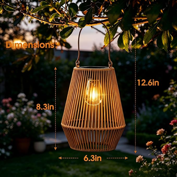 Solar Lanterns Outdoor Waterproof, KagoLing Solar Lanterns Outdoor Gifts for Women Mom Grandma Hanging Solar Lights Outdoor Handwoven Rattan Garden Decor for Outside, Patio, Yard, Porch, Lawn, 2 Pack