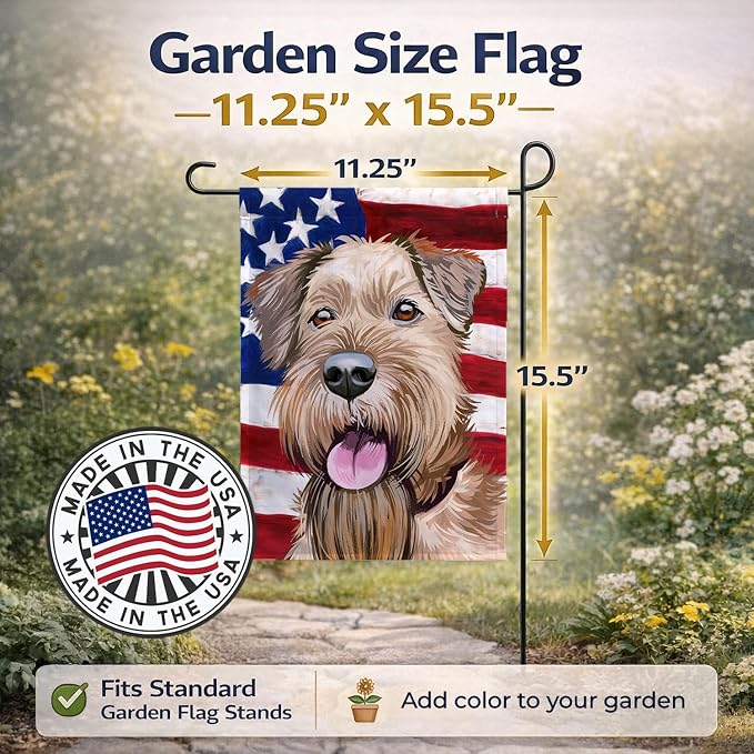 Caroline's Treasures CK6571GF Irish Terrier American Flag Garden Flag Mailbox Flag Decorative Yard Flag Banner Outside Patio Artwork Yard Flower Beds, Garden Size, Multicolor