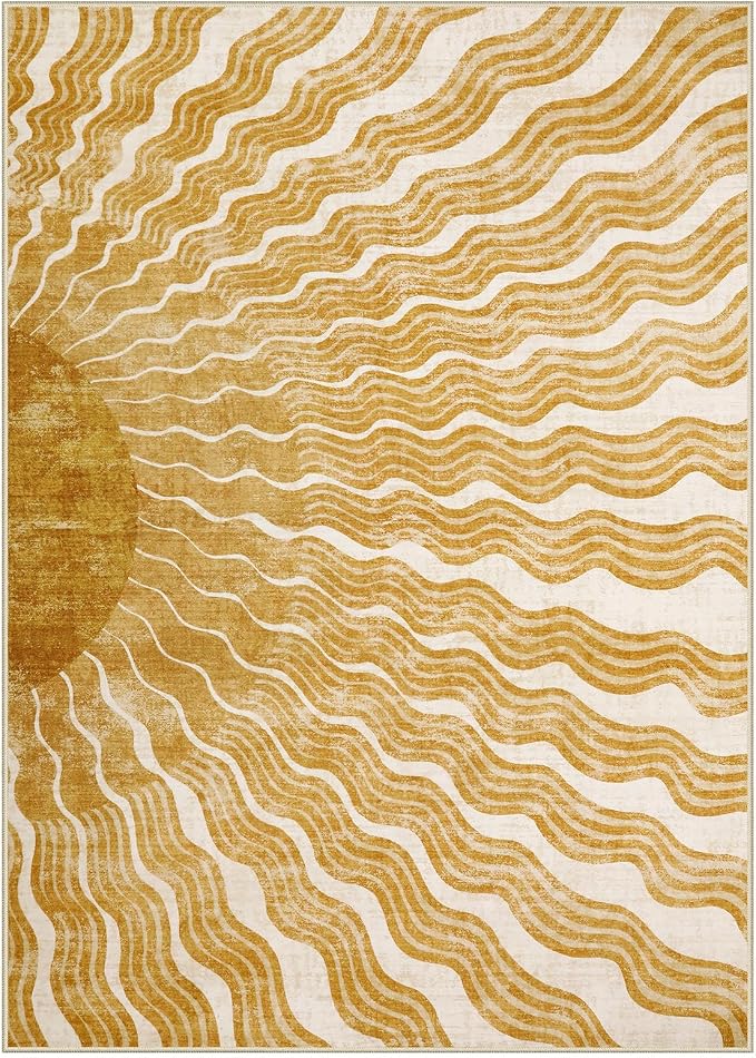Hedlive Boho 8x10 Area Rugs, Sun Print Soft Washable Rugs 8x10 Rug for Living Room Nursery, Ultra-Thin Non-Slip Kids Rug Large Carpet for Playroom Bedroom Classroom(8x10ft,Gold/Multi)