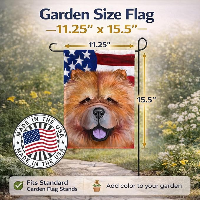 Caroline's Treasures CK6490GF Chow Chow Dog American Flag Garden Flag Mailbox Flag Decorative Yard Flag Banner Outside Patio Artwork Yard Flower Beds, Garden Size, Multicolor