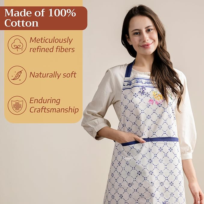 Maison d' Hermine Aprons for women with Pocket 100% Cotton (27.50"x31.50") | Adjustable Neck Strap & long ties Apron Men Chef Wedding Cooking Gardening Server Maid