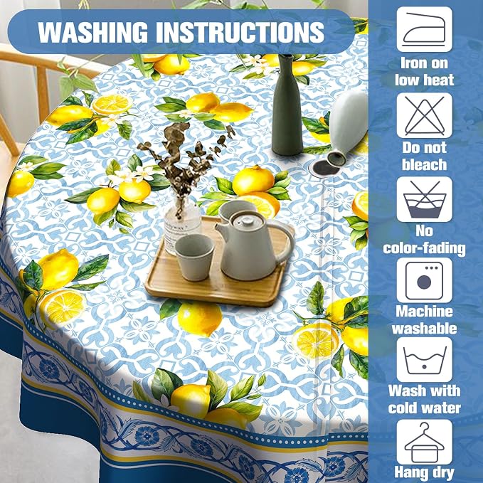 Lemon Outdoor Tablecloth with Umbrella Hole 60" x 60" Waterproof Zipper Table Cloth for Patio Table - Ideal Tablecloths for Picnics, Camping, and Yard Use