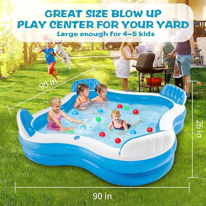 56475EP Swim Center Family Lounge Inflatable Pool 90" X 90" X 26"