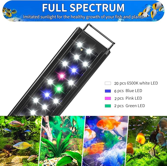 AQUANEAT LED Aquarium Light for 16 to 20 Inch Fish Tank, Auto On Off with Timer, Full Spectrum, Adjustable Brightness, Daylight Moonlight Mode, for Fresh Water Low-to-Mid Light Plants