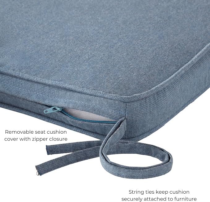 Indoor/Outdoor Chair Pads in Sunbrella Fabric – 17''x17'' Patio Seat Cushions with Foam Insert, Removable Reversible Cover & Ties for Patio Dining Chairs – Set of 2 or 4, Spectrum Denim
