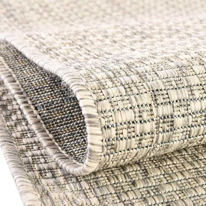 Unique Loom Collection Casual Transitional Solid Heathered Indoor/Outdoor Flatweave Area Rug (2' x 8' Runner, Light Gray/Ivory)