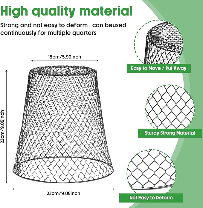 Geosar 20 Pcs 9 Inch Chicken Wire Cloche Plant Protector Cover Metal Garden Cloche Netting Protection Cages Vegetables Flowers with Garden Stakes Avoiding Chicken Rabbit Squirrels Birds (Black)