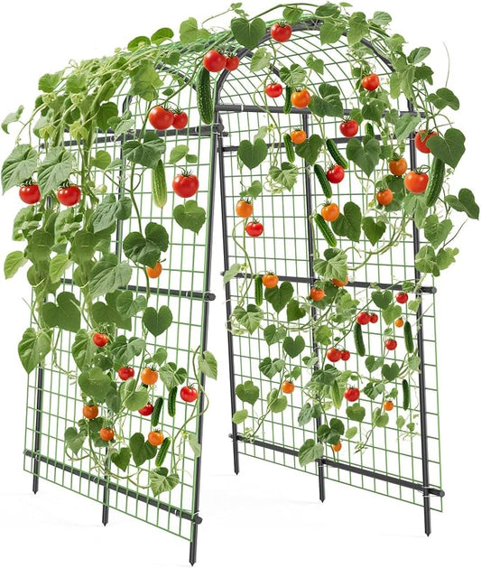 Metal Garden Arch Trellis, 7.6Ft Black for Raised Beds, Plant Support for Cucumbers & Climbing Vegetables with 7 Horizontal Pipe