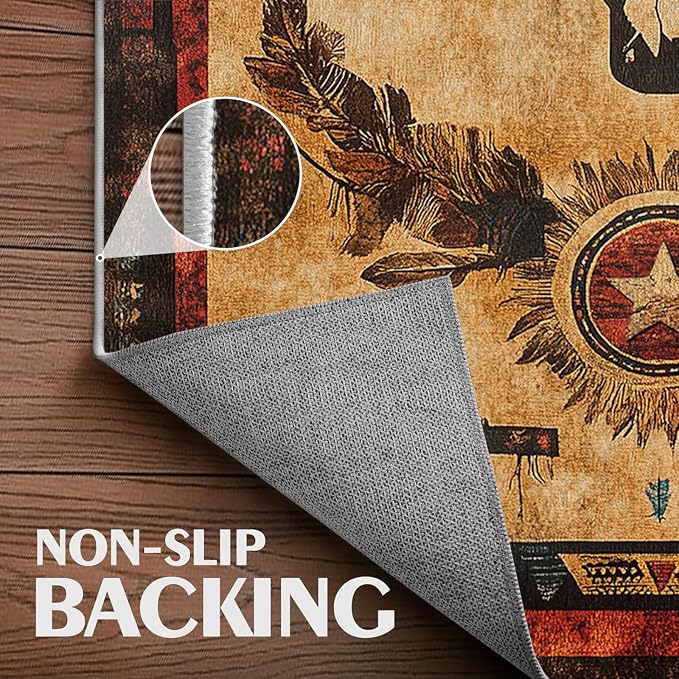 Western Area Rug Southwestern Cow Washable 8x10 Navajo Tribal Rugs for Living Room Bedroom Cowboy Rustic Non-Slip Soft Floor Large Carpet for Office Entryway Bathroom