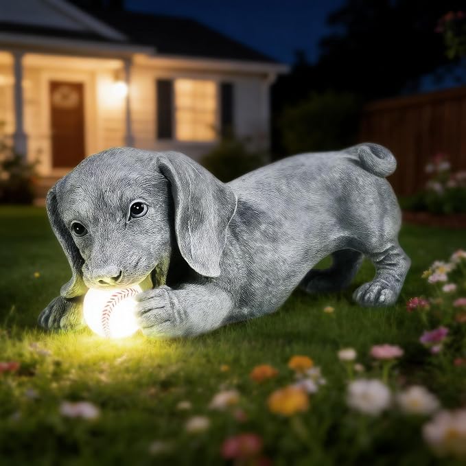 Dachshund Solar Garden Statue - Outdoor Yard, Lawn, Patio Weiner Dog Decor - Unique Birthday Housewarming Gift for Mom, Women, Dad, Men