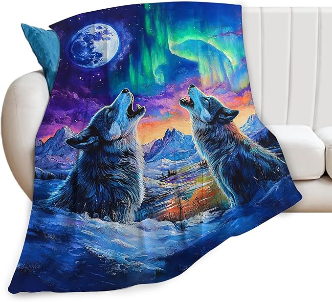 Wolf Throw Blanket Wolfs Animal Gifts for Girls Women Men Boys Plush Cozy Flannel Fleece Fuzzy Landscape Blankets Decor 60"X50"