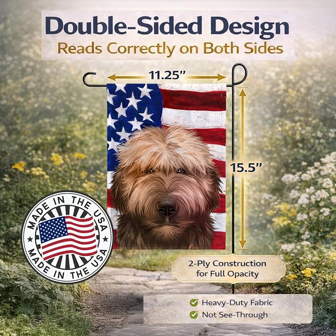 Caroline's Treasures CK6461GF Briard Dog American Flag Garden Flag Mailbox Flag Decorative Yard Flag Banner Outside Patio Artwork Yard Flower Beds, Garden Size, Multicolor