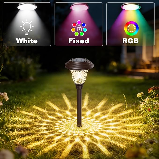 BEAU JARDIN 8 Pack Solar Pathway Lights White+Color Changing Stainless Steel 3 Mode Outdoor Multicolor Metal Solar Powered Waterproof Glass for Garden Landscape Path Yard Walkway Driveway Bronze