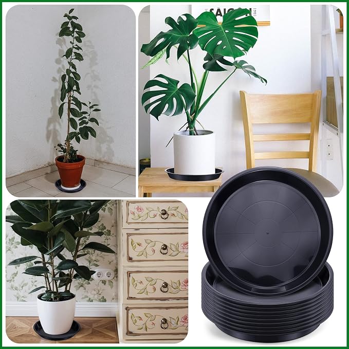 Sawysine 30 Pack Plastic Plant Saucer Round Drip Trays Black Flower Pot Saucers Thick Plant Dish Sturdy Water Tray Heavy Drainage Potted Container for Indoor Outdoor Garden (10 Inches)