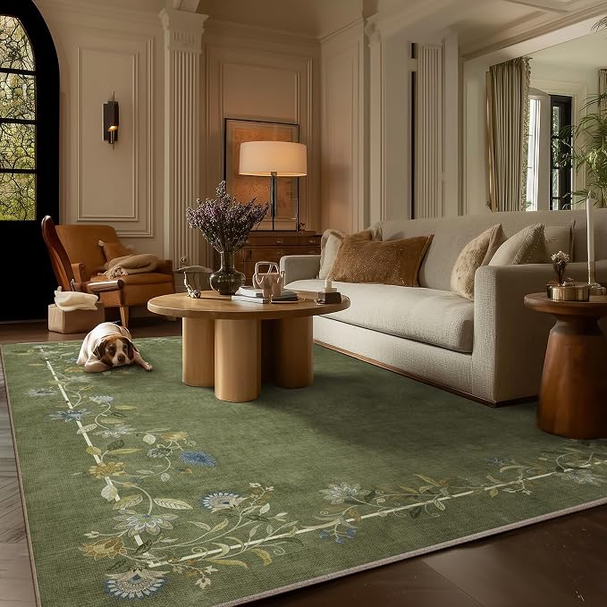 6x9 Area Rugs for Living Room: Washable Bedroom Rug Stain Resistant Non Slip Low Pile Ultra Soft Faux Wool Lightweight Vintage Rugs for Dining Room Kitchen Farmhouse Nursery Home Office Indoor