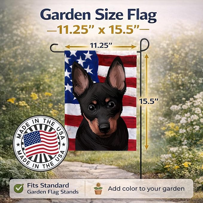 Caroline's Treasures CK6603GF Lancashire Heeler American Flag Garden Flag Mailbox Flag Decorative Yard Flag Banner Outside Patio Artwork Yard Flower Beds, Garden Size, Multicolor
