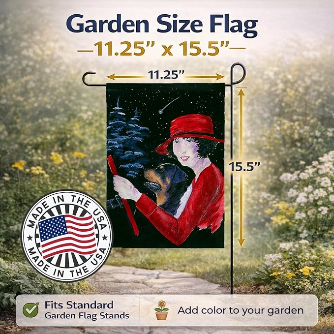 Caroline's Treasures SS8551GF Lady driving with her Rottweiler Garden Flag Mailbox Flag Decorative Yard Flag Banner Outside Patio Artwork Yard Flower Beds, Garden Size, Multicolor