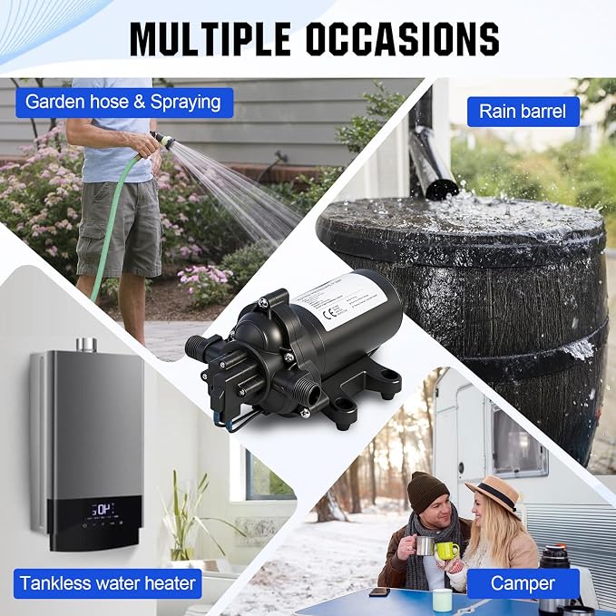 ECO-WORTHY 33-Series Water Pressure Diaphragm Pump Industrial 110V AC 4.0GPM Flow 50PSI Rated Pressure Self Priming RV Fresh Water Pump for Camper Kitchen Bathroom Marine Yacht Caravan