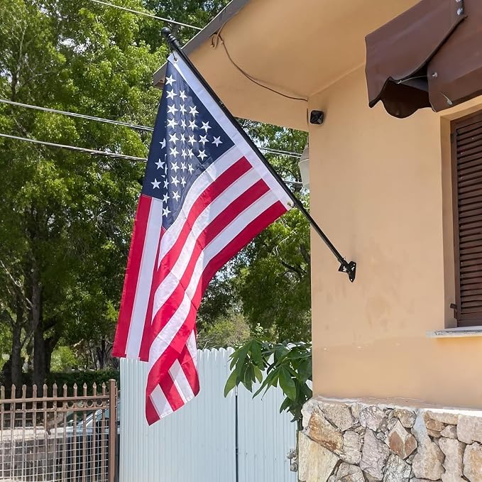 ZMTECH American Flag with Pole- 5FT 1" Stainless Steel Flag Poles with Holder for Outside House, Upgraded Tangle Free Rings and Bracket, Residential or Commerical (Black, No Light)
