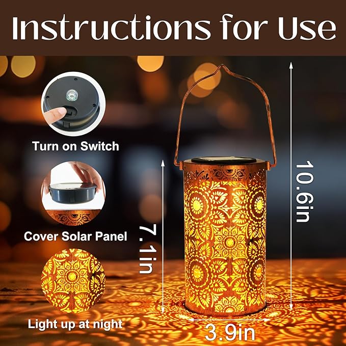 DIBIEECN Birthday Gifts for Women Mom Grandma Wife, Solar Lanterns Outdoor Waterproof, Metal Hanging Lights Garden Decor, LED Decorative Lantern for Patio Porch Backyard, Sunflower, 1 Pack