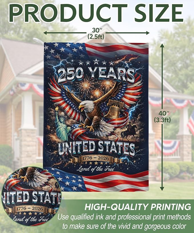 250th Anniversary Patriotic Design, 1776-2026 Commemorative, 250 Anniversary Usa Flag, Garden Flags For Outside, Front And Back Print 1 (30x40 Inch)