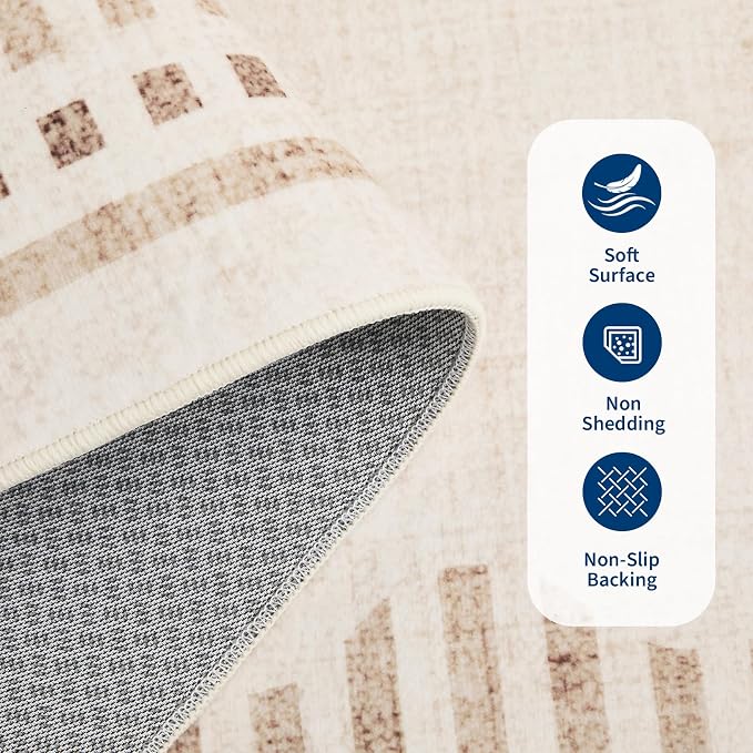 Garvee 8x10 Washable Living Room Area Rug Scalloped Neutral Non Slip Rugs | Modern Geometric Solid Color Bedroom Dining Room Throw Carpet Low Pile Stain Resistant Nursery Home Office Area Rugs