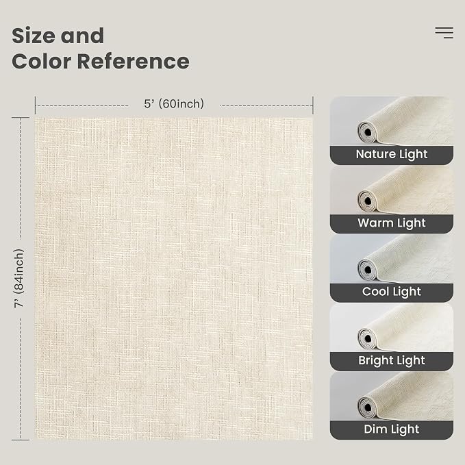 Valenrug Washable Rugs 5x7, High-Low Pile Area Rugs for Living Room, Ivory | Soft Fluffy Textured Design Non Slip & Lighweight, Folable, Stain Resistant Floor Carpet Rug for Bedroom, Dining Room, Office