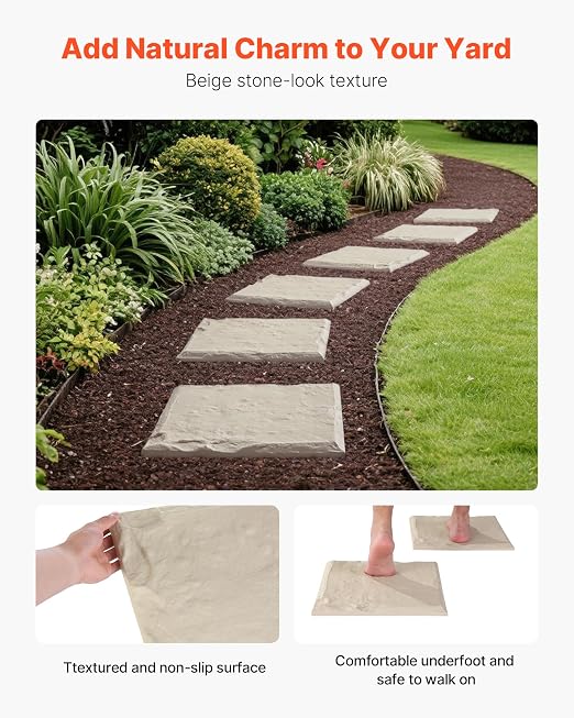 VEVOR Garden Stepping Stones, 4Pcs 15.5 x 15.5 in, Decorative Stepping Stones with Stakes, Weather-Resistant Plastic Pathway Pavers, Smooth Surface, Outdoor Walkway for Lawn Patio Landscape, Beige