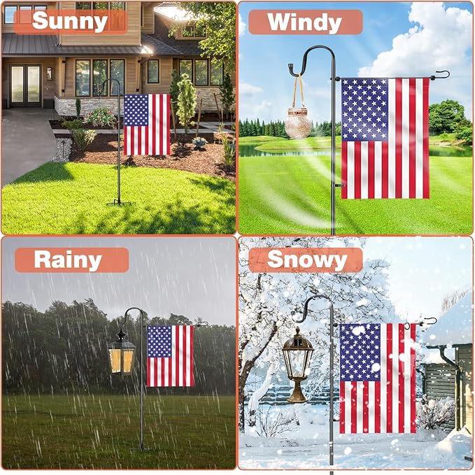 LOPANNY Garden Flag Stand - 2 Pack Upgraded Garden Flag Pole with Shepherd Hooks for 12 x 18 Flag, 45IN Yard Flag Holder Stand for Small Flags(Without Solar Lights & Flag)